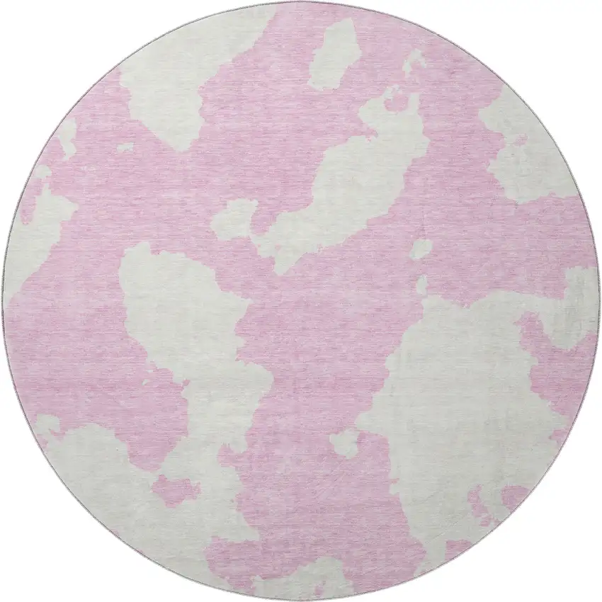 8' Pink And Ivory Abstract Washable Round Rug With UV Protection Photo 3