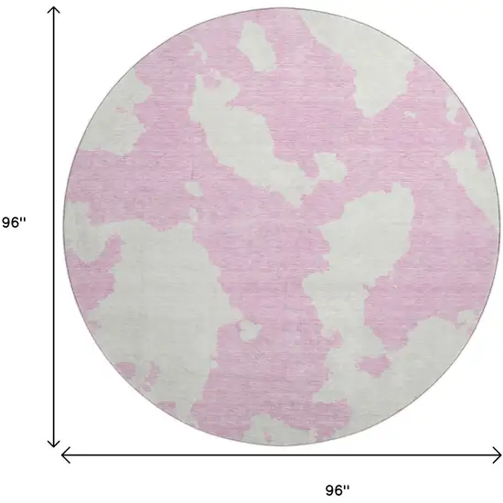 8' Pink And Ivory Abstract Washable Round Rug With UV Protection Photo 9