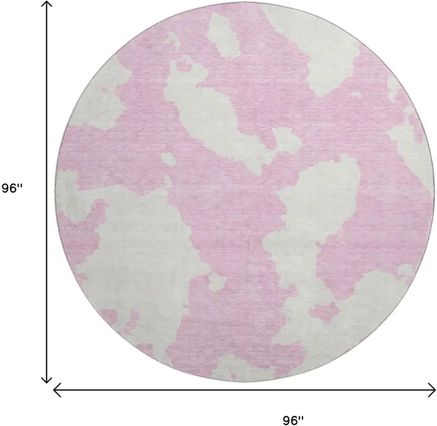 8' Pink And Ivory Abstract Washable Round Rug With UV Protection Photo 9