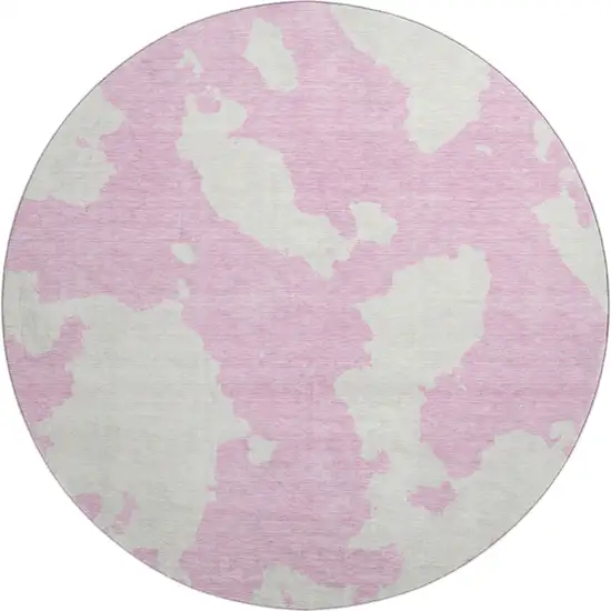8' Pink And Ivory Abstract Washable Round Rug With UV Protection Photo 1