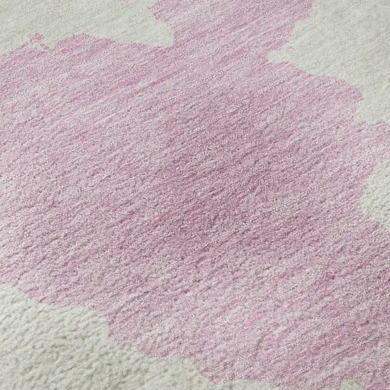 8' Pink And Ivory Abstract Washable Round Rug With UV Protection Photo 8