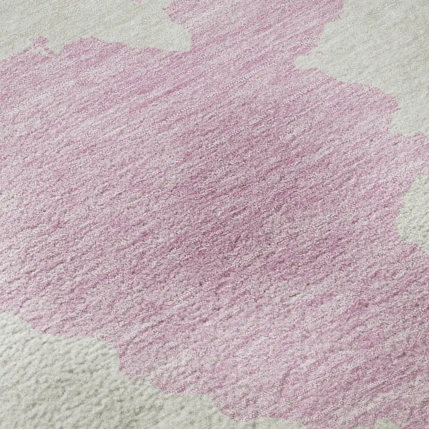 8' Pink And Ivory Abstract Washable Round Rug With UV Protection Photo 8