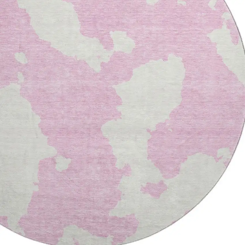8' Pink And Ivory Abstract Washable Round Rug With UV Protection Photo 2