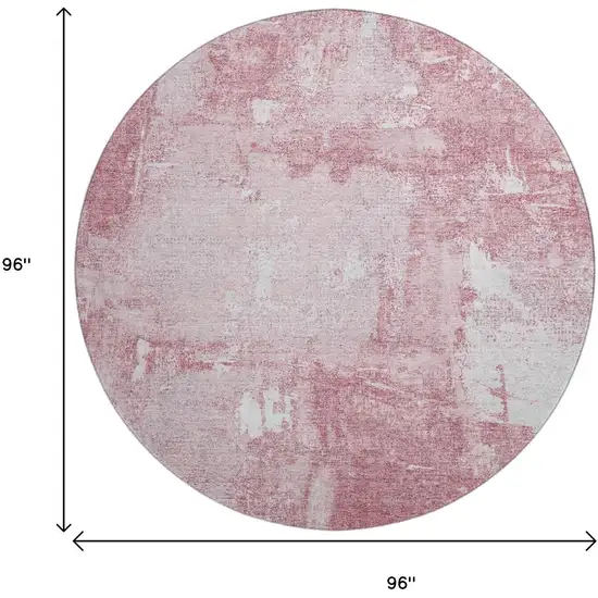 8' Pink And Ivory Abstract Washable Round Rug With UV Protection Photo 9
