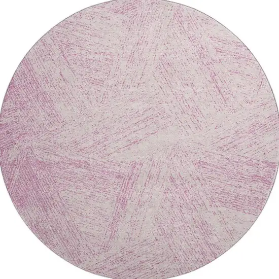 8' Pink And Ivory Abstract Washable Round Rug With UV Protection Photo 2