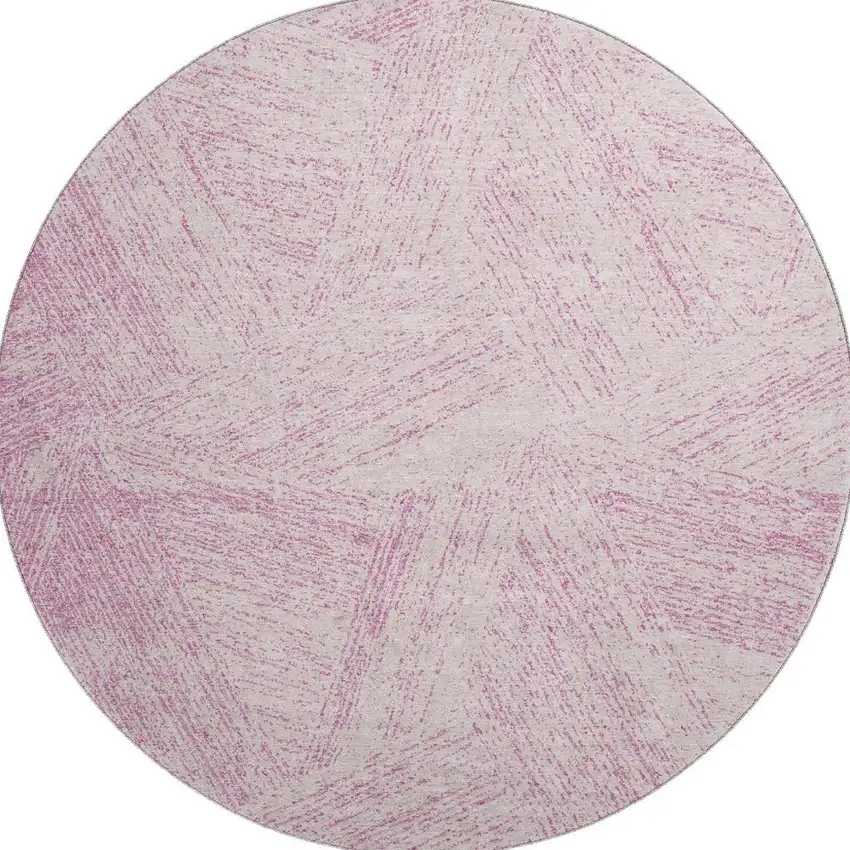 8' Pink And Ivory Abstract Washable Round Rug With UV Protection Photo 2