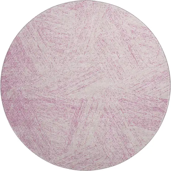 8' Pink And Ivory Abstract Washable Round Rug With UV Protection Photo 1