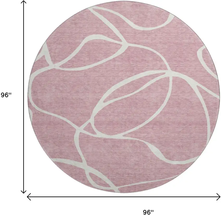 8' Pink And Ivory Abstract Washable Round Rug With UV Protection Photo 9
