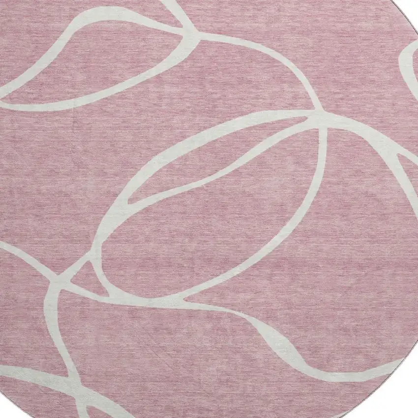 8' Pink And Ivory Abstract Washable Round Rug With UV Protection Photo 2