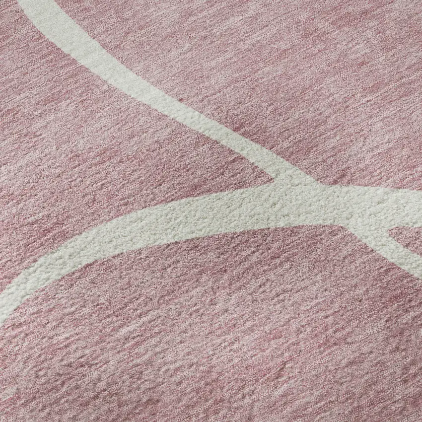 8' Pink And Ivory Abstract Washable Round Rug With UV Protection Photo 8