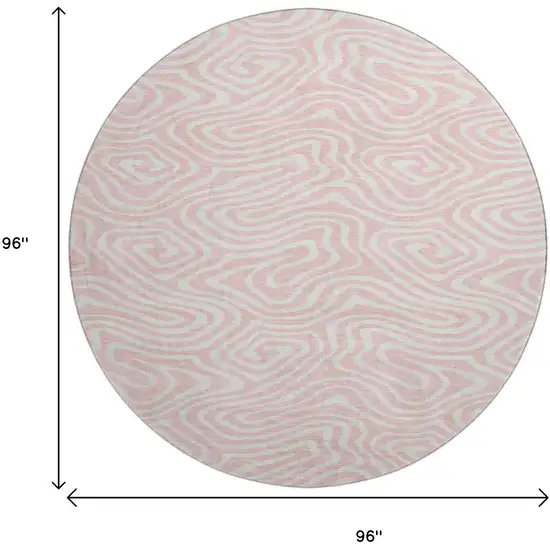 8' Pink And Ivory Abstract Washable Round Rug With UV Protection Photo 9