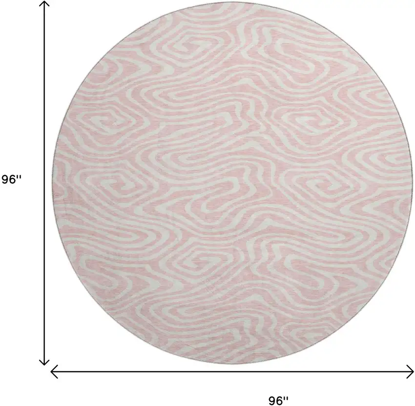 8' Pink And Ivory Abstract Washable Round Rug With UV Protection Photo 9