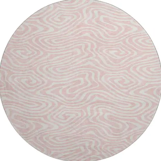 8' Pink And Ivory Abstract Washable Round Rug With UV Protection Photo 2