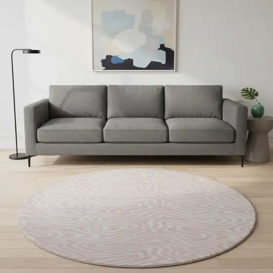8' Pink And Ivory Abstract Washable Round Rug With UV Protection Photo 2