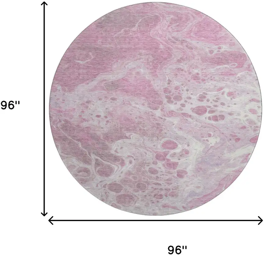 8' Pink And Ivory Abstract Washable Round Rug With UV Protection Photo 9