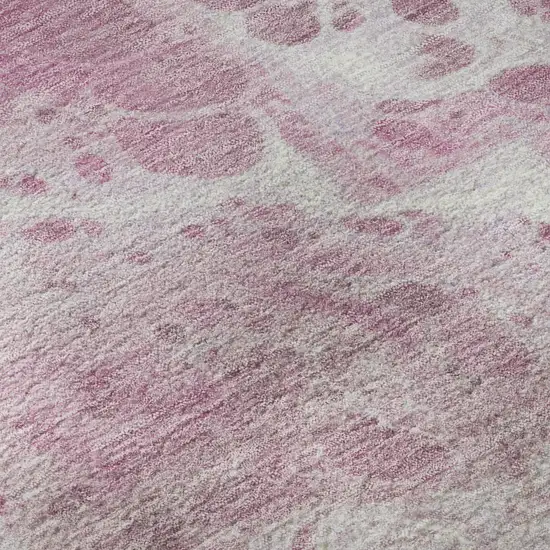 8' Pink And Ivory Abstract Washable Round Rug With UV Protection Photo 8
