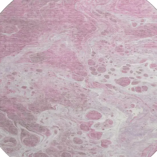 8' Pink And Ivory Abstract Washable Round Rug With UV Protection Photo 2