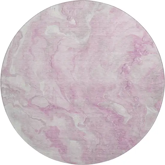 8' Pink And Ivory Abstract Washable Round Rug With UV Protection Photo 1