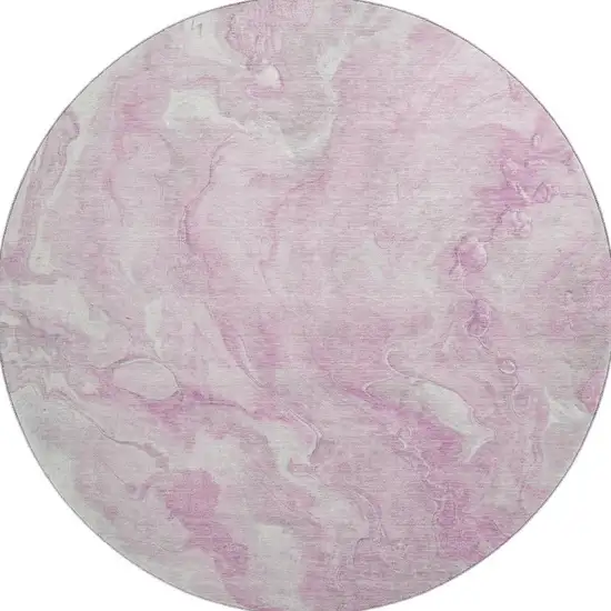 8' Pink And Ivory Abstract Washable Round Rug With UV Protection Photo 3
