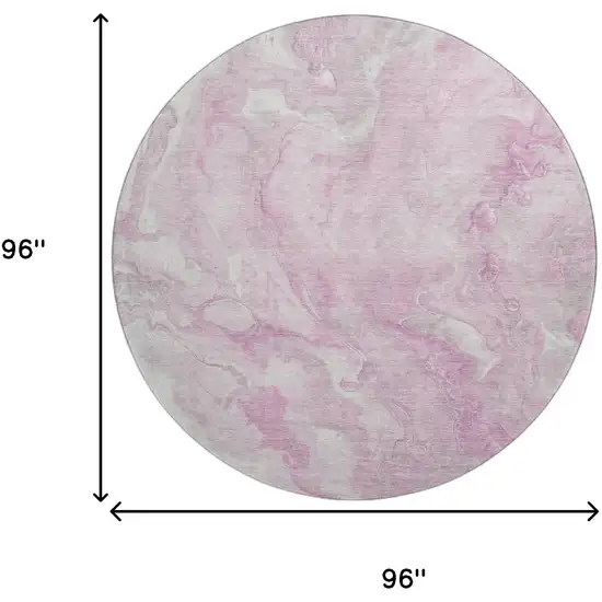 8' Pink And Ivory Abstract Washable Round Rug With UV Protection Photo 9