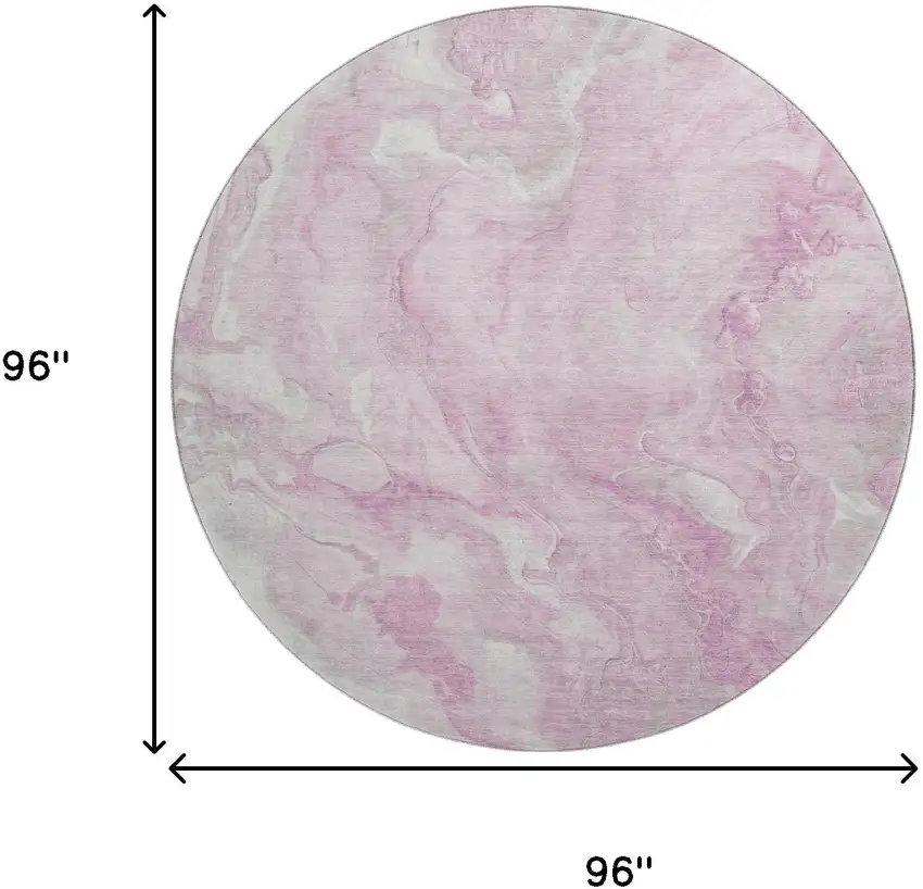 8' Pink And Ivory Abstract Washable Round Rug With UV Protection Photo 9