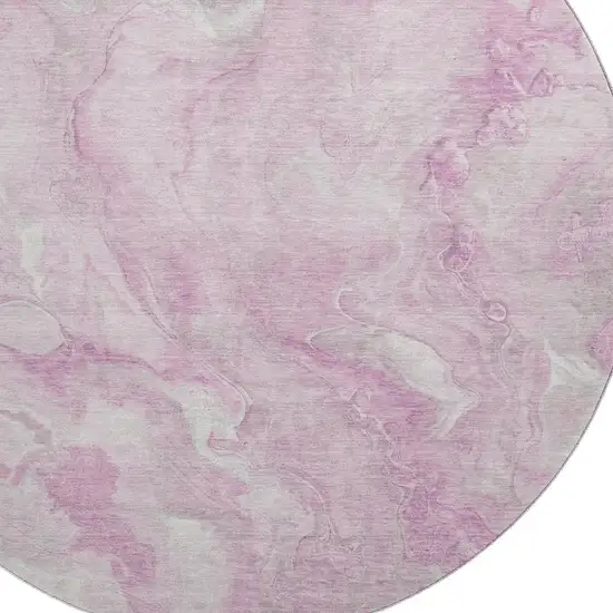 8' Pink And Ivory Abstract Washable Round Rug With UV Protection Photo 2