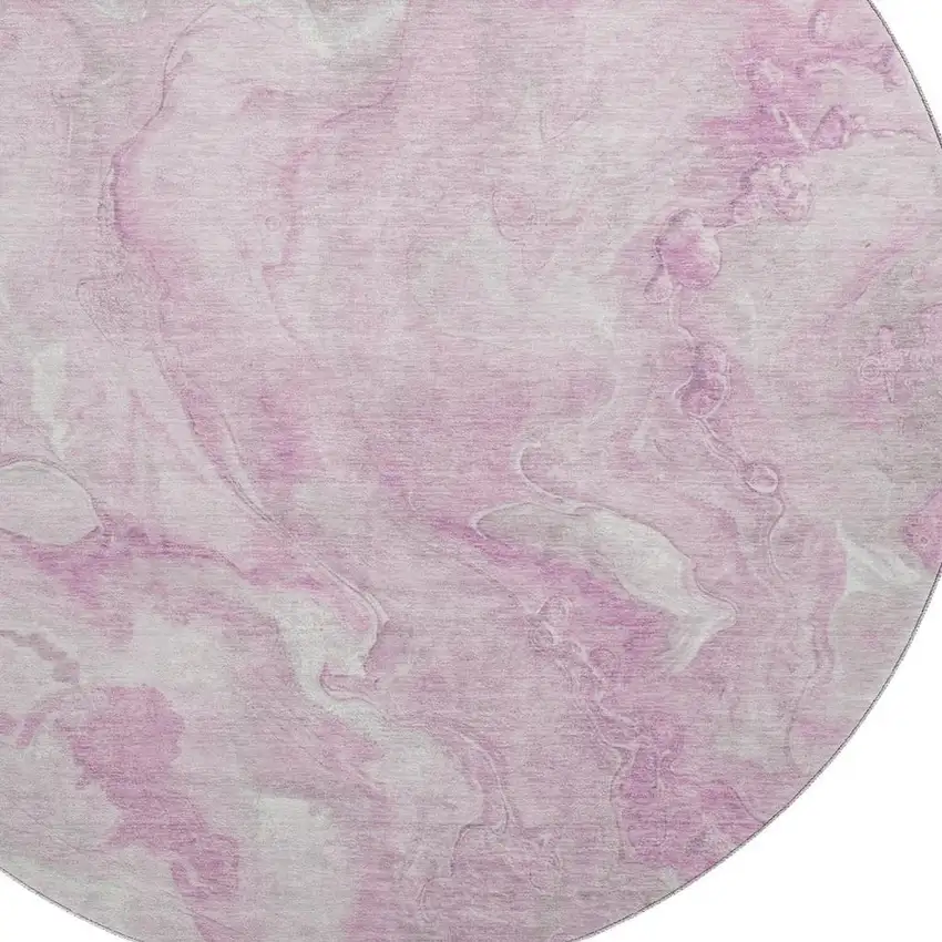 8' Pink And Ivory Abstract Washable Round Rug With UV Protection Photo 2