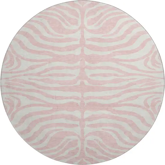 8' Pink And Ivory Animal Print Washable Round Rug With UV Protection Photo 1