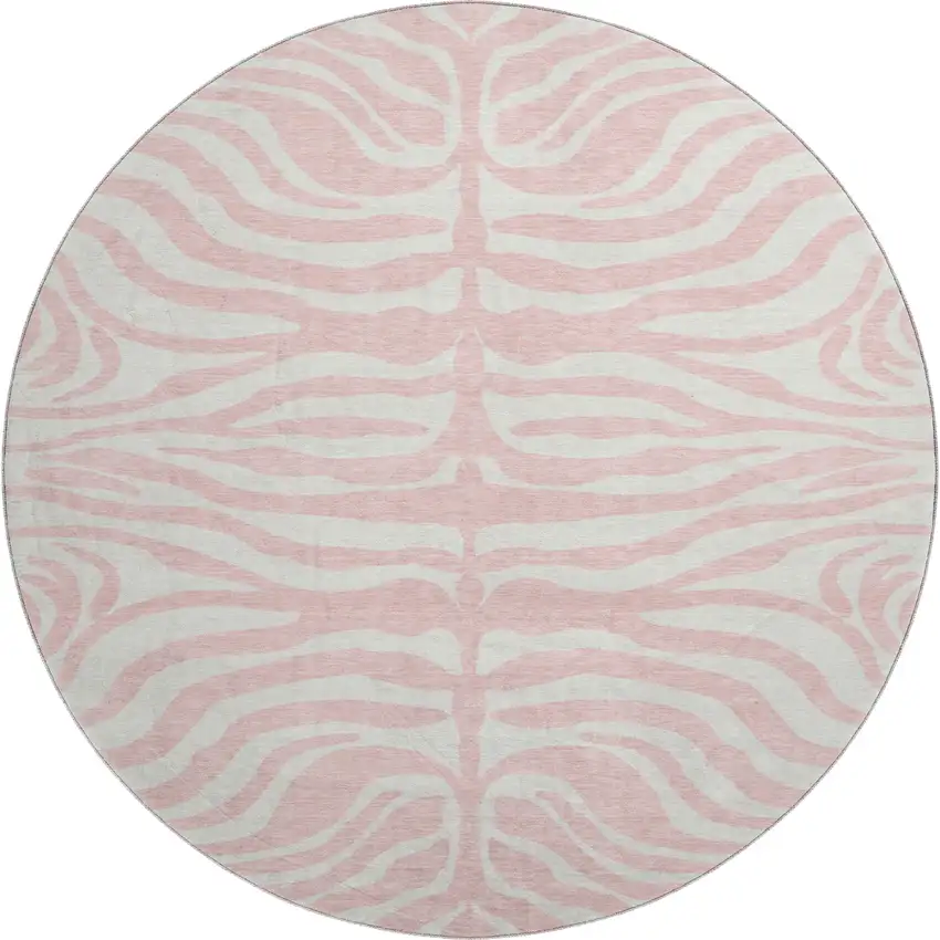 8' Pink And Ivory Animal Print Washable Round Rug With UV Protection Photo 1