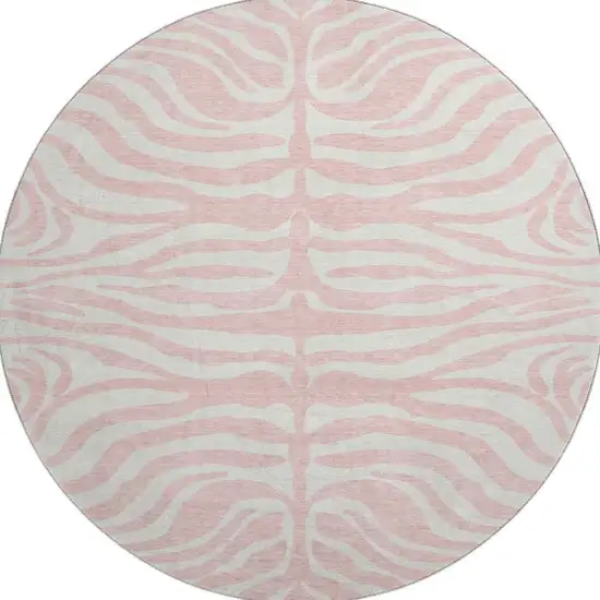8' Pink And Ivory Animal Print Washable Round Rug With UV Protection Photo 3