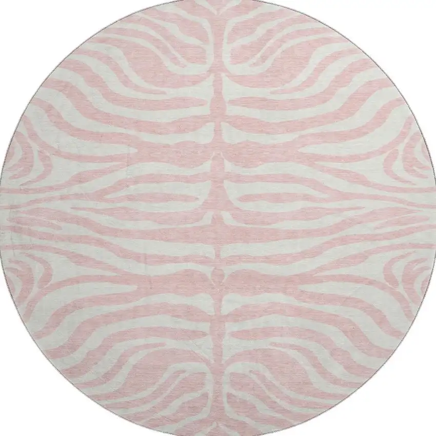 8' Pink And Ivory Animal Print Washable Round Rug With UV Protection Photo 3