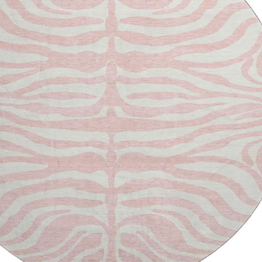 8' Pink And Ivory Animal Print Washable Round Rug With UV Protection Photo 2