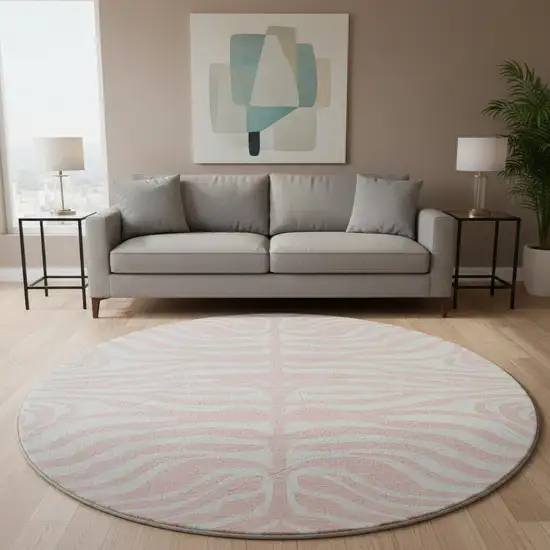 8' Pink And Ivory Animal Print Washable Round Rug With UV Protection Photo 2