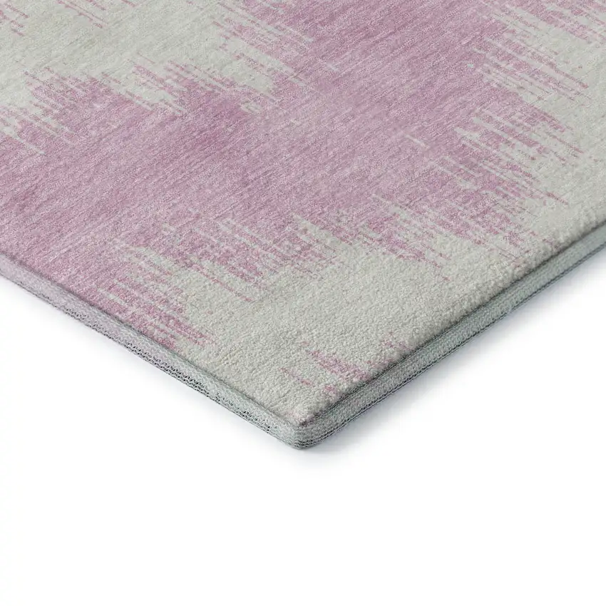 8' Pink And Ivory Chevron Washable Round Rug With UV Protection Photo 7