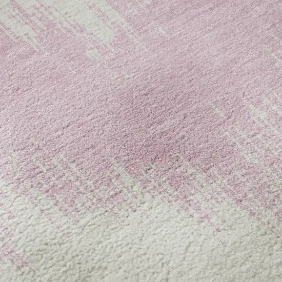 8' Pink And Ivory Chevron Washable Round Rug With UV Protection Photo 9