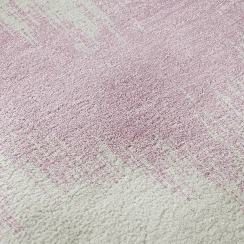 8' Pink And Ivory Chevron Washable Round Rug With UV Protection Photo 9