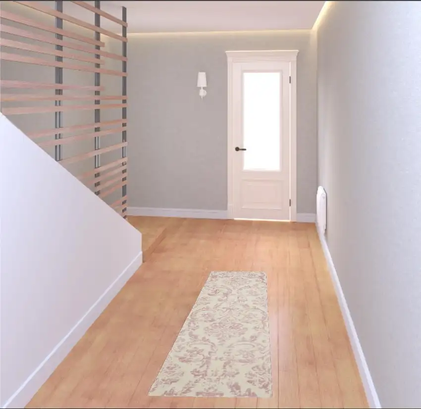 6' Pink And Ivory Damask Distressed Runner Rug Photo 1