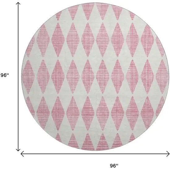 8' Pink And Ivory Diamond Washable Round Rug With UV Protection Photo 3