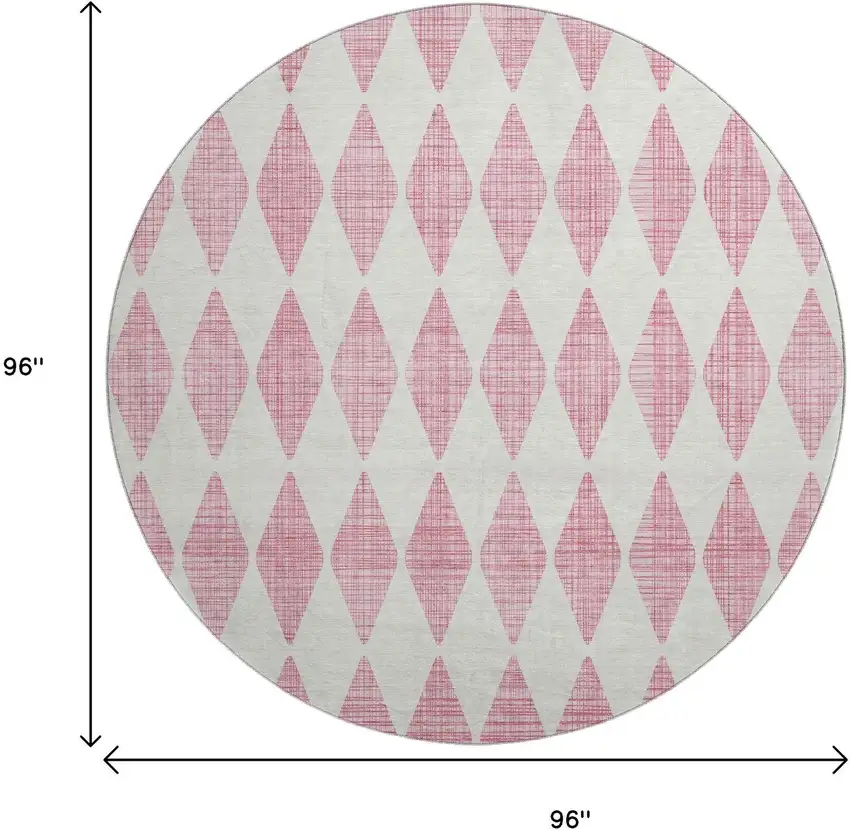 8' Pink And Ivory Diamond Washable Round Rug With UV Protection Photo 3