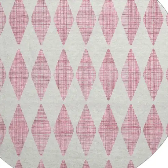 8' Pink And Ivory Diamond Washable Round Rug With UV Protection Photo 3