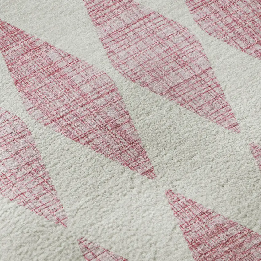 8' Pink And Ivory Diamond Washable Round Rug With UV Protection Photo 9