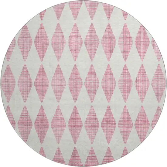 8' Pink And Ivory Diamond Washable Round Rug With UV Protection Photo 1