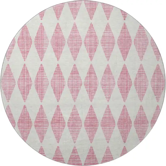8' Pink And Ivory Diamond Washable Round Rug With UV Protection Photo 4