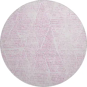 Photo of 8' Pink And Ivory Diamond Washable Round Rug With UV Protection