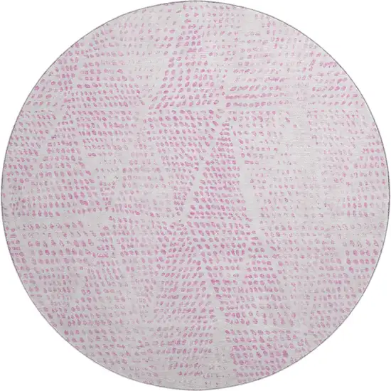 8' Pink And Ivory Diamond Washable Round Rug With UV Protection Photo 1