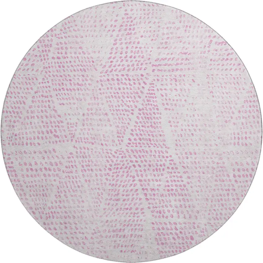8' Pink And Ivory Diamond Washable Round Rug With UV Protection Photo 1