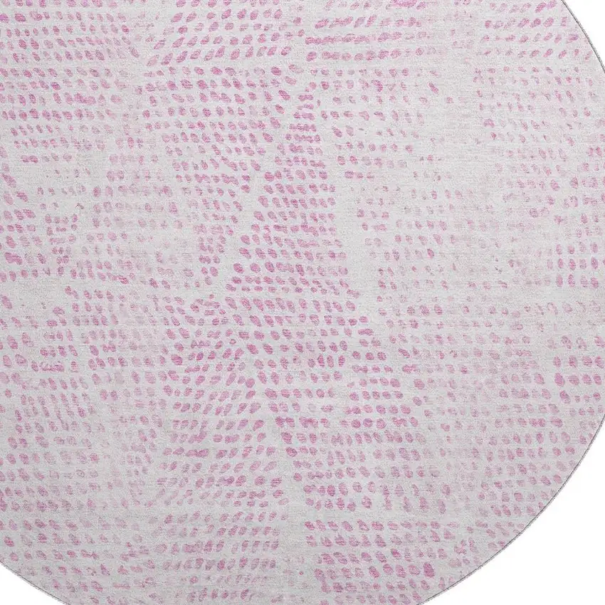 8' Pink And Ivory Diamond Washable Round Rug With UV Protection Photo 3