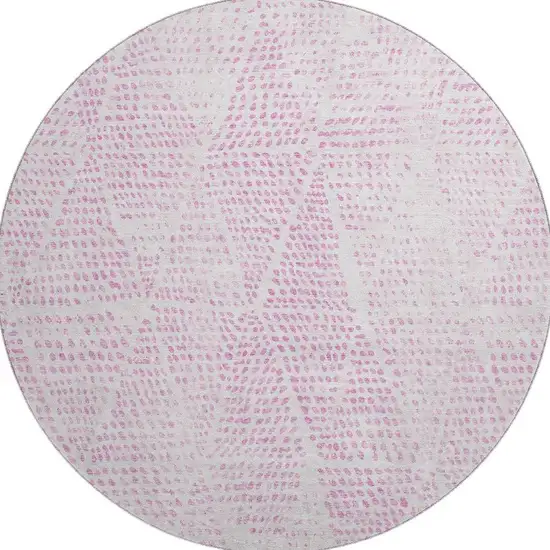 8' Pink And Ivory Diamond Washable Round Rug With UV Protection Photo 4