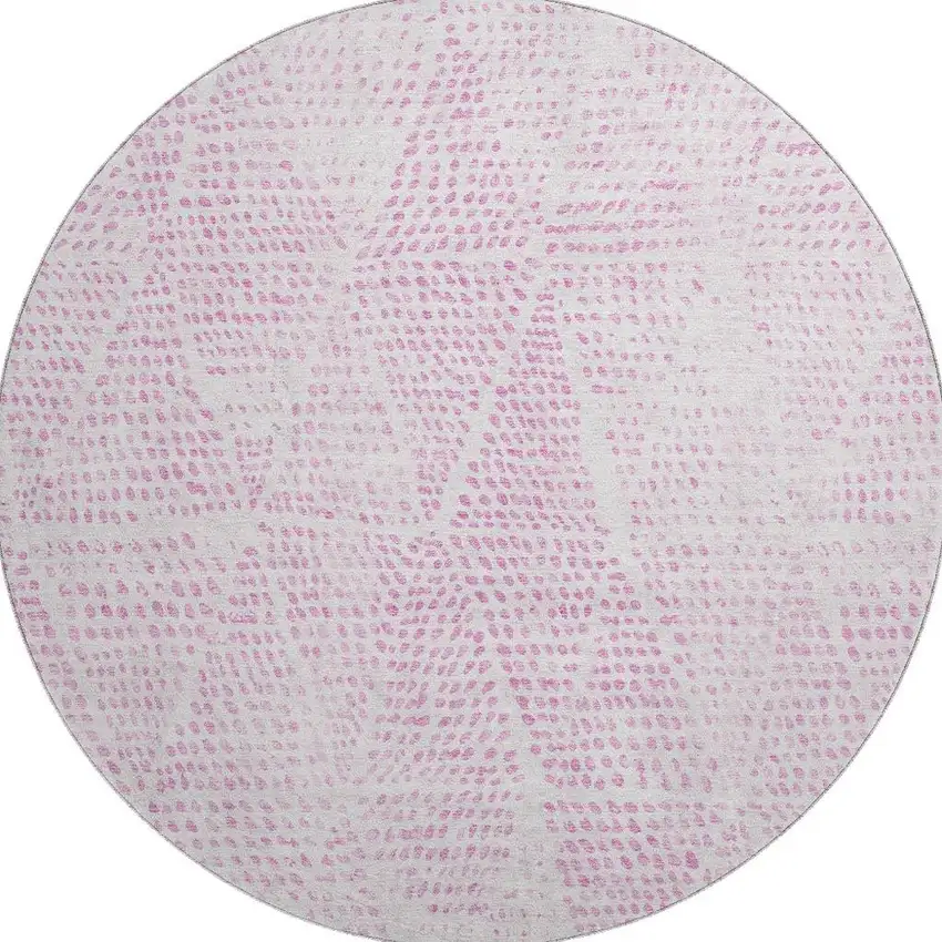 8' Pink And Ivory Diamond Washable Round Rug With UV Protection Photo 4