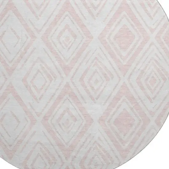 8' Pink And Ivory Diamond Washable Round Rug With UV Protection Photo 3